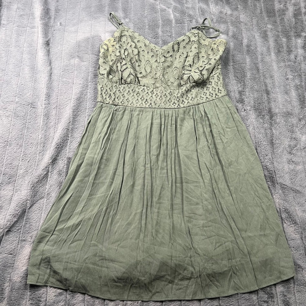 Maurices Sage Green Lace Bodice Mini Dress XL Sleeveless Smocked Back Boho